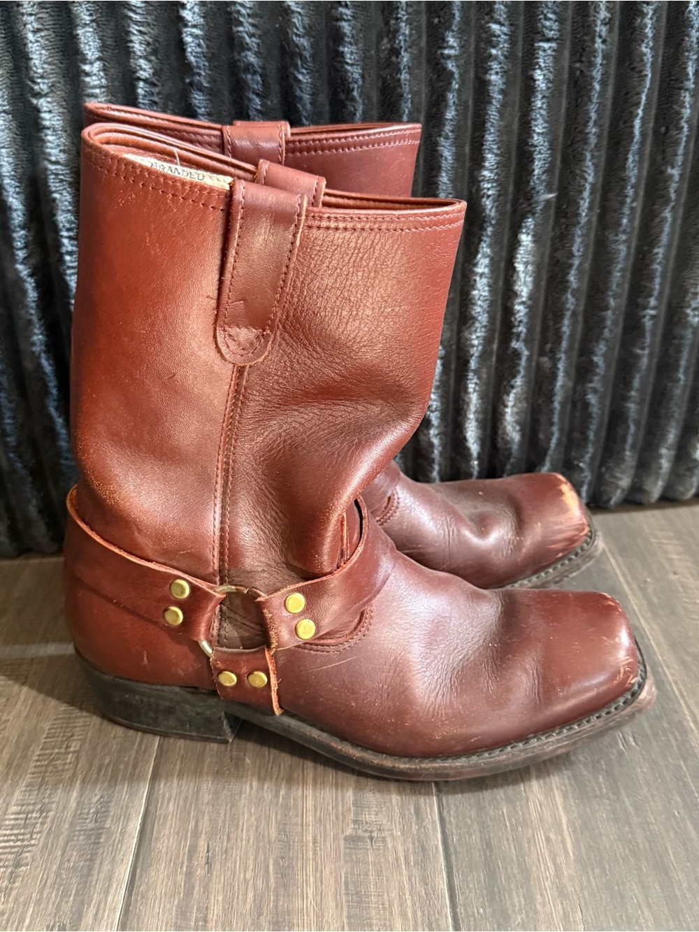 Vtg Texas Steer Brown Harness Engineer Boots Mens Leather Biker Moto distressed